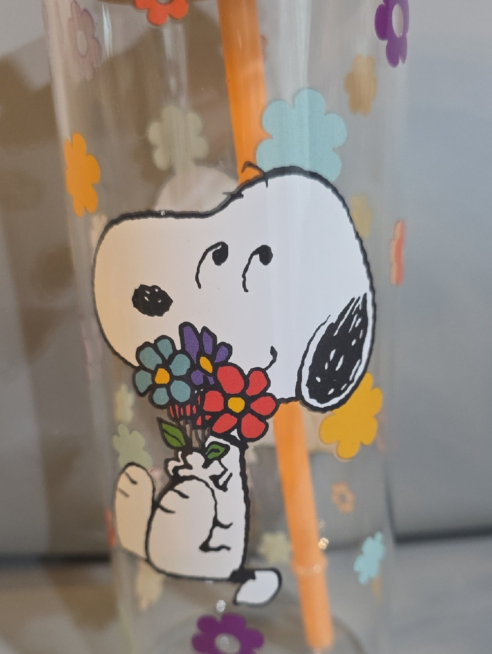 Peanuts Snoopy and Flowers Glass Tumbler With Straw And Bamboo Gasketed Lid NWT - Picture 6 of 6
